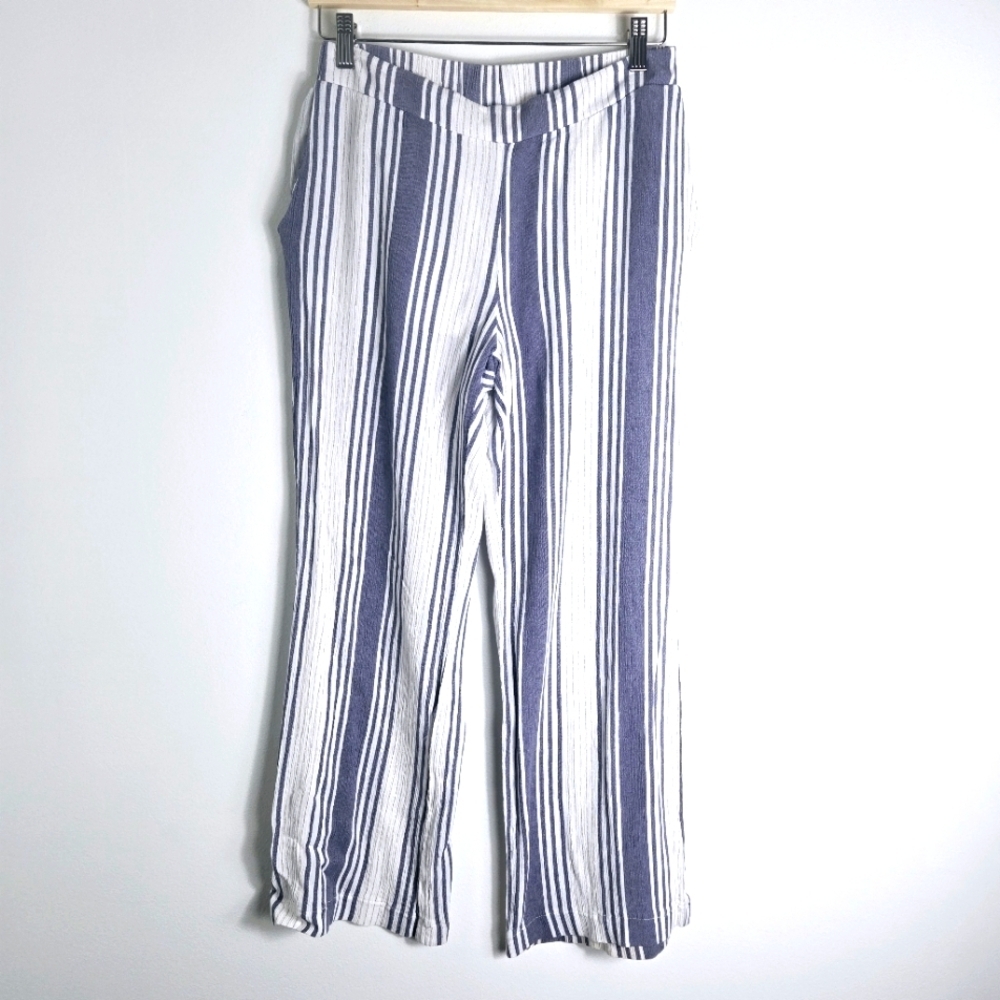 Veronica M Wide Leg Striped White Blue Pants